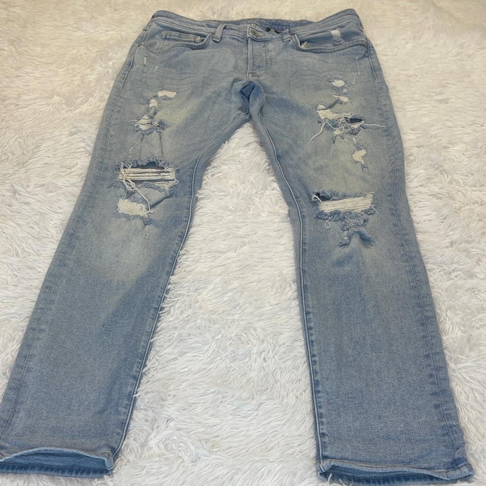H&M MENS SIZE 34 SKINNY Distressed Light Blue Jeans